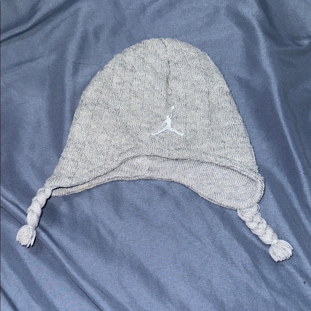 Jordan Kids Gray Beanie with Braided Tassels